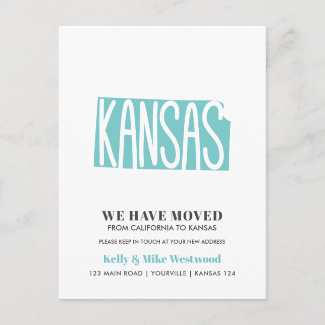 Cartão Postal KANSAS Mudamos o novo endereço para a nova casa (Frente)