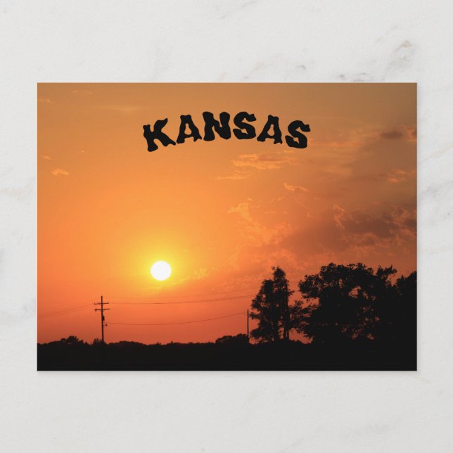 Cartão Postal Kansas Orange Sunset com placa de Posto de linhas  (Frente)