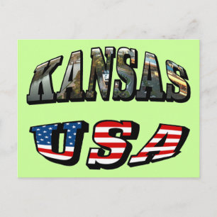 Cartão Postal Kansas Picture e USA Flag Font
