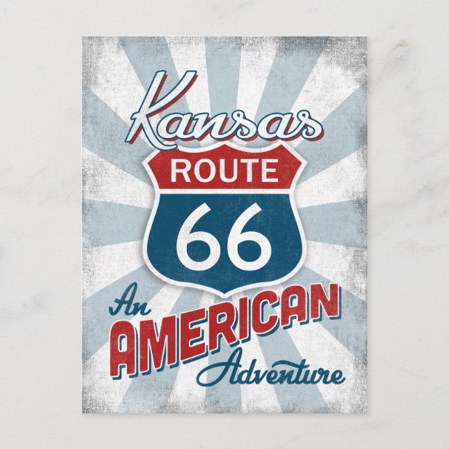 Cartão Postal Kansas Route 66 Vintage América (Frente)