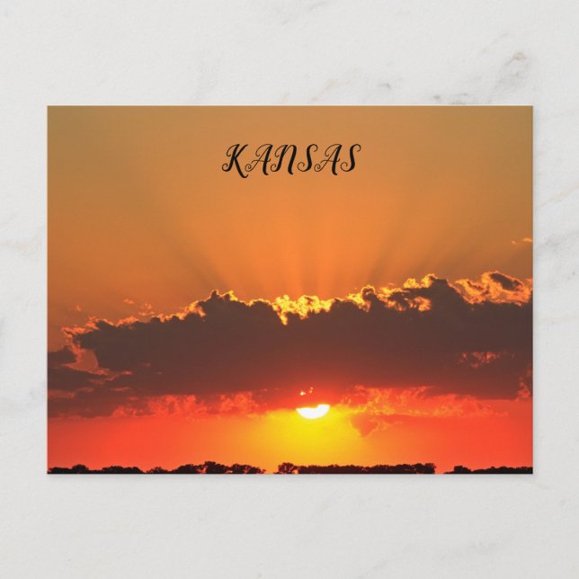 Cartão Postal Kansas Sunset com nuvens e raios solares Placa de  (Frente)