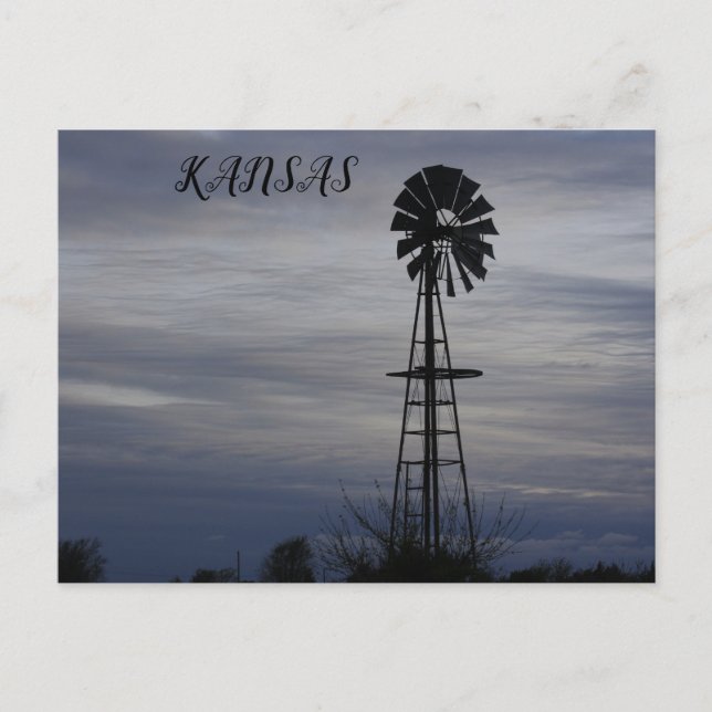 Cartão Postal Kansas Sunset com placa de Posto de nuvens (Frente)