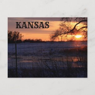 Cartão Postal Kansas Sunset com placa de Posto Silhouette de Ár