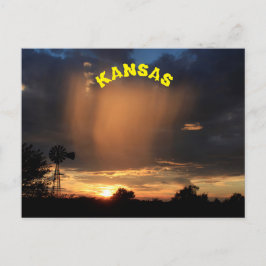 Cartão Postal Kansas Sunset com Silhouette Windmill. Postar plac