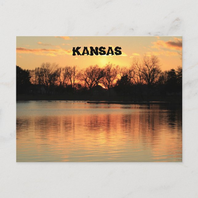 Cartão Postal Kansas Sunset Refletion Sterling Lake Postar Card (Frente)