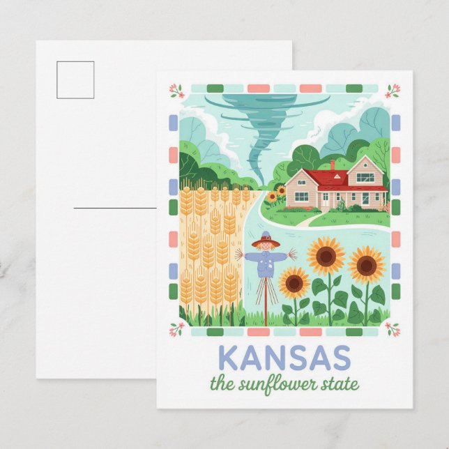 Cartão Postal Kansas the Sunflower State USA Summer Viagem (Frente/Verso)