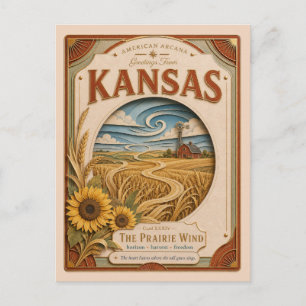 Cartão Postal Kansas Vintage Paper Cut American Arcana