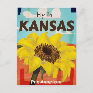 Cartão Postal Kansas Vintage Sunflower Poster de viagens