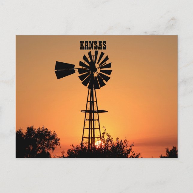 Cartão Postal Kansas Windmill Sunset (Frente)