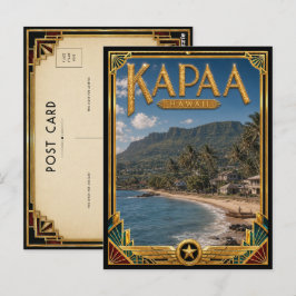Cartão Postal Kapaa Hawaii Arte Deco Vintage Idade Dourada