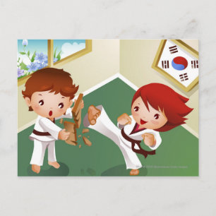 Cartão Postal Karate boy holding wood with another breaking it