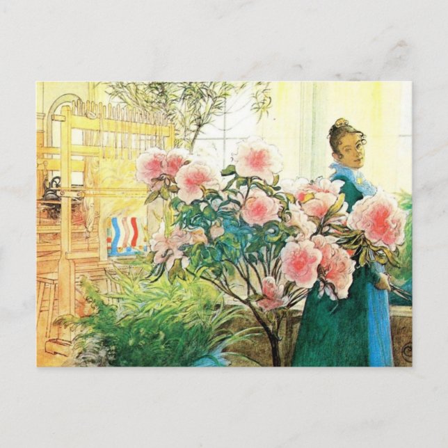 Cartão Postal Karin com Flores Rosa e seu Loom (Frente)