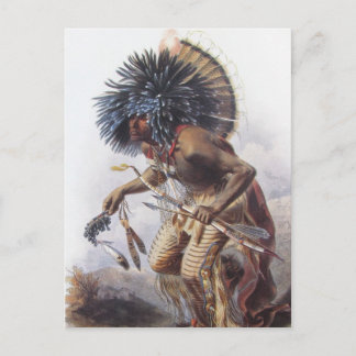 Cartão Postal Karl Bodmer - Guerreiro Moennitarri fazendo dança