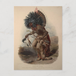 Cartão Postal Karl Bodmer-Minatarre Guerreiro em Dança de Cacho