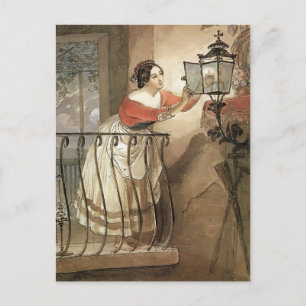 Cartão Postal Karl Bryullov - Mulher italiana acenando uma lâmpa