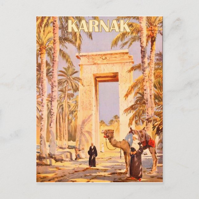 Cartão Postal Karnak, Camelo em frente ao Portão, viagem antiga (Frente)
