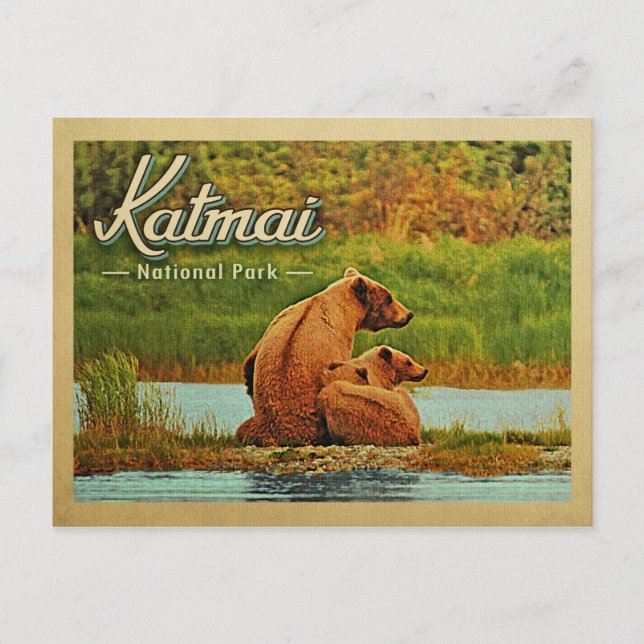 Cartão Postal Katmai National Park Bears Vintage (Frente)