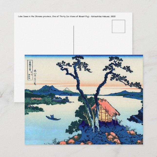 Cartão Postal Katsushika Hokusai - Lago Suwa na província de Shi (Frente/Verso)