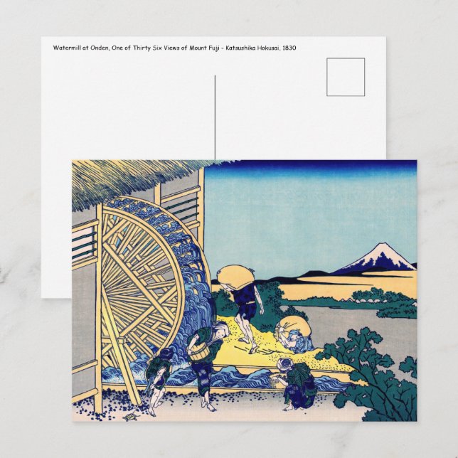 Cartão Postal Katsushika Hokusai - Moinho d’água em Onden (Frente/Verso)