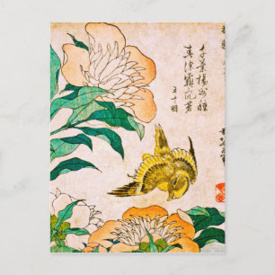 Cartão Postal Katsushika Hokusai - Peony E Canary