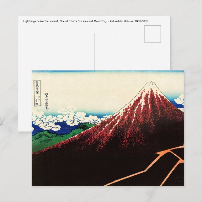 Cartão Postal Katsushika Hokusai - Relâmpagos abaixo do cume (Frente/Verso)