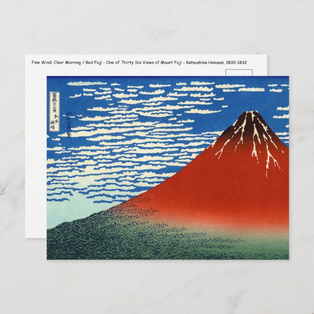 Cartão Postal Katsushika Hokusai - Vento Fino, Manhã Clara (Frente/Verso)