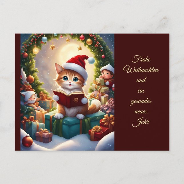 Cartão Postal Katze als Weihnachtsmann verkleidet (Frente)