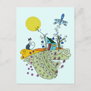 Cartão Postal Katze mit Haus