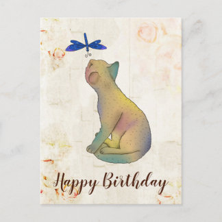 Cartão Postal Katze und blaue Libelle