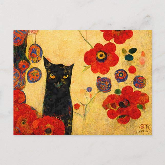 Cartão Postal Katzen Porträt im Jugendstil. Gemalt auf Gold. (Frente)