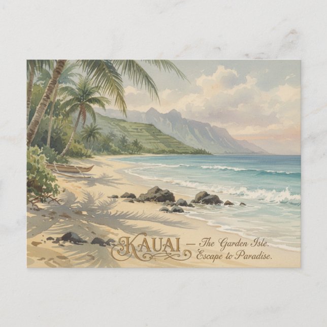 Cartão Postal Kauai  Beach Romantic Painting (Frente)