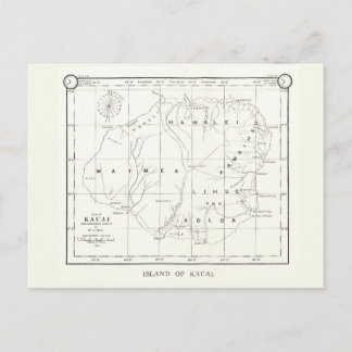 Cartão Postal Kauai Island, Havaí, Vintage Map 1887 Postcard