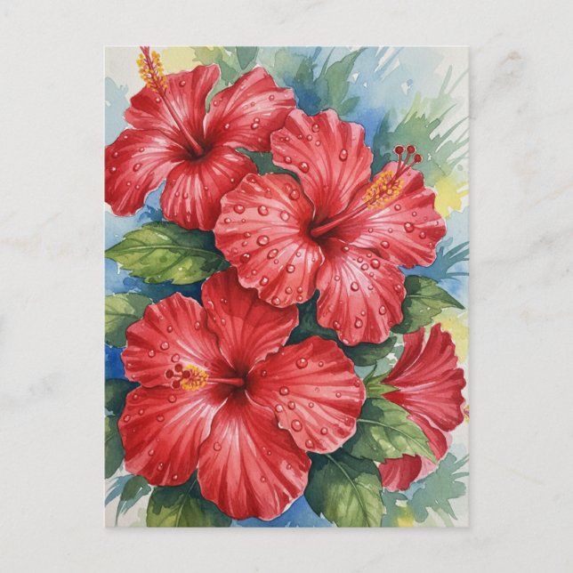 Cartão Postal Kauai Tropical Flowers watercolor (Frente)