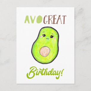 Cartão Postal Kawaii Avocado Excelente Avo Aniversário Cute Pun