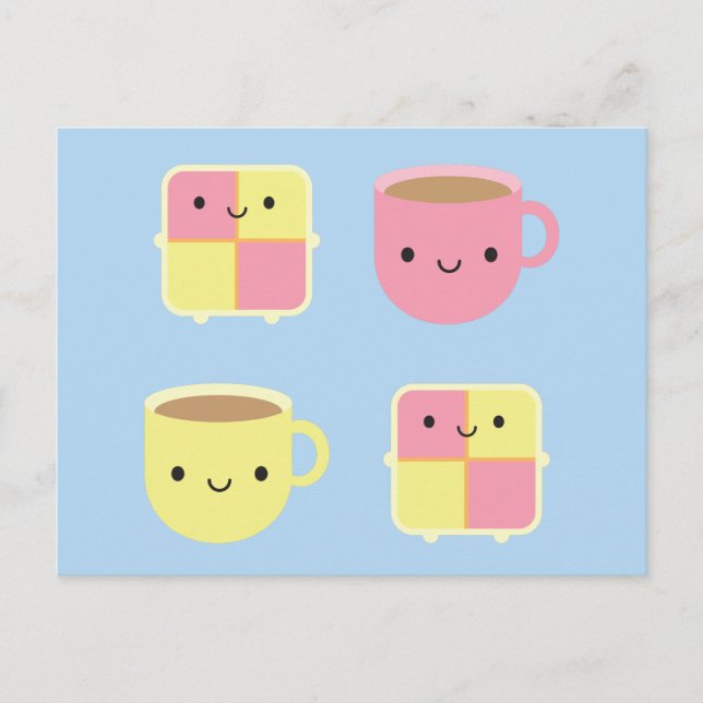 Cartão Postal Kawaii Battenberg Cake & Cup (Frente)