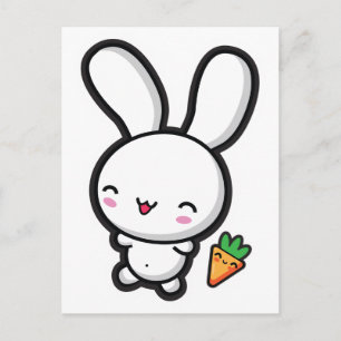 Cartão Postal Kawaii Bunny e Carrot