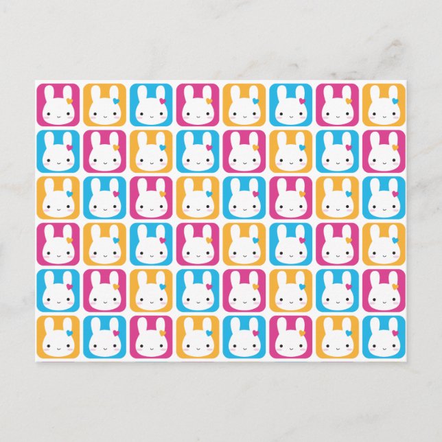 Cartão Postal Kawaii Bunny Squares (Frente)