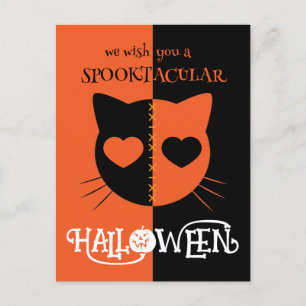 Cartão Postal Kawaii Cachorro Gato Spooktacular Halloween