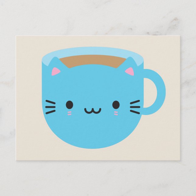 Cartão Postal Kawaii Cat Cup (Frente)