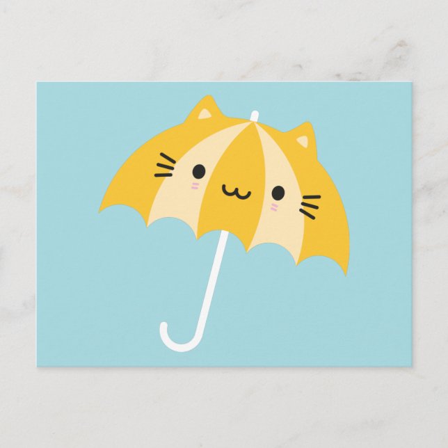 Cartão Postal Kawaii Cat Umbrella (Frente)