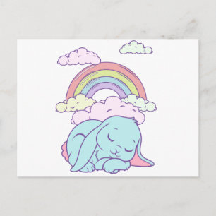 Cartão Postal Kawaii Cute Cartoon Bunny Rabbit Rainbow