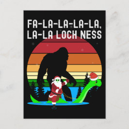 Cartão Postal Kawaii Fa La La La LochNess Papai noel Alienígena