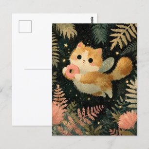 Cartão Postal Kawaii Fairy Cat com Rosquinha