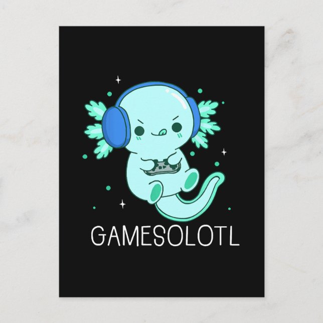 Cartão Postal Kawaii Gamesolotl Axolotl Gamer (Frente)