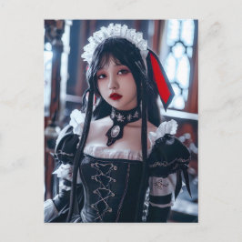 Cartão Postal Kawaii Gothic Cosplay Maid Retrato