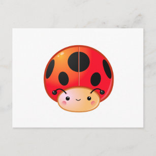 Cartão Postal Kawaii Ladybug Mushroom