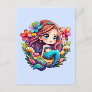 Cartão Postal Kawaii Mermaid