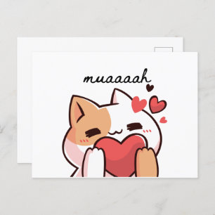 Cartão Postal Kawaii muah kiss de Gato