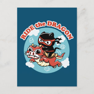 Cartão Postal Kawaii Ninja Cat Circular O Dragão