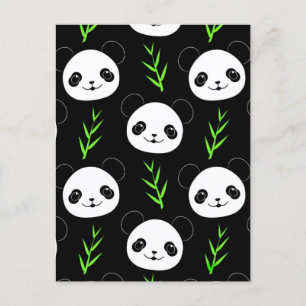 Cartão Postal Kawaii Panda Pattern Bamboo Em Verde Branco Negro